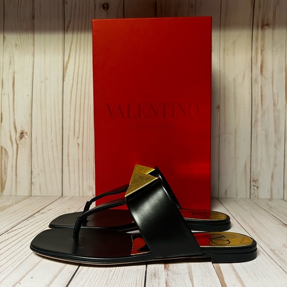 Valentino Garavani One Stud Leather Sandal Black Sz 36.5 / 6.5 - Picture 3 of 12